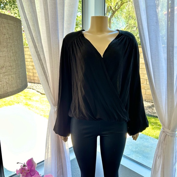 Free People Oversized Black Peasant Top Size M Medium Boho Long Sleeve High Low - Picture 1 of 6